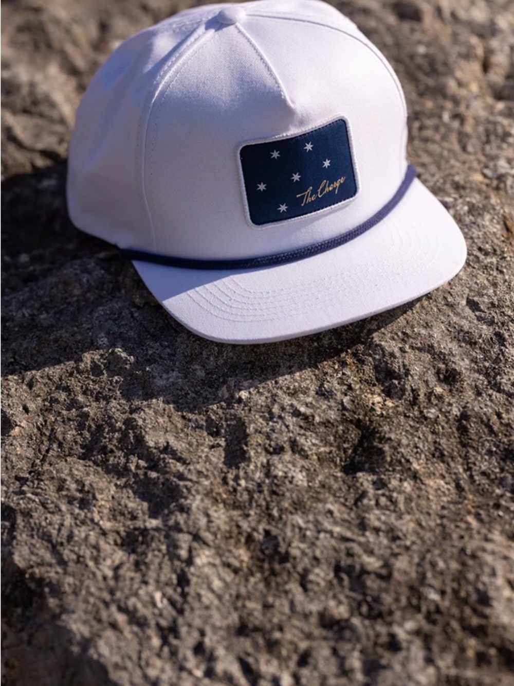 White & Navy Rope Flat Bill with Star Patch